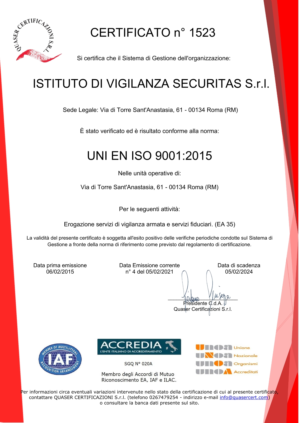 UNI EN ISO 9001 2015